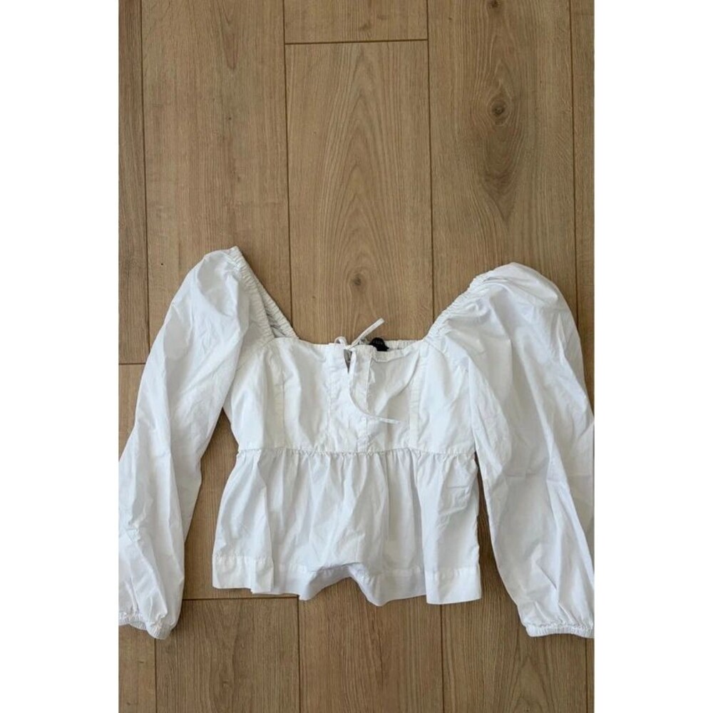 J.Crew White Puff Sleeve Peplum Top Size 6